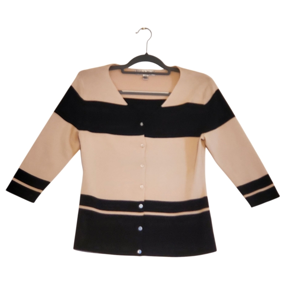 Carolyn Taylor Cream Black Button Up Top Blouse Women Size Medium NWOT